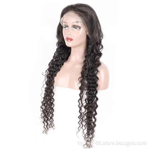 hair extension Brazilian virgin hair natural black deep wave 13x4 lace front wig